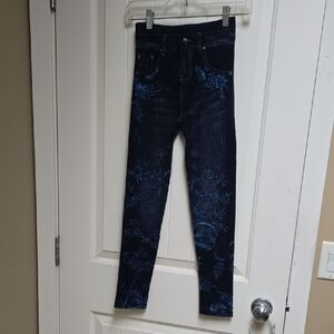 Women Youth Floral Blue Denim Leggings Jeggins